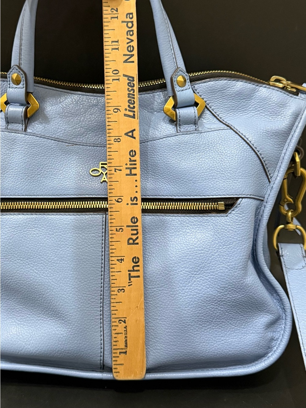 OrYANY Sarah Periwinkle Sky Blue Pebbled Leather Braided Satchel Crossbody Bag - Picture 7 of 16